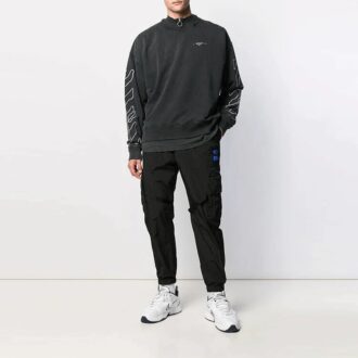 Pulover Off-White pentru bărbați, cu imprimeu clasic cu dungi și logo, negru Pulover Off-White pentru bărbați, cu imprimeu clasic cu dungi și logo, negru