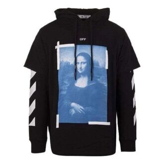 Pulover Off-White pentru bărbați, cu imprimeu pictural, croială lejeră, negru