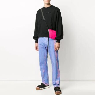 Pulover Off-White pentru bărbați cu logo și model alfabetic, guler rotund, croială lejeră, negru
