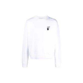 Pulover Off-White pentru bărbați cu logo și model cu săgeți, croială largă, alb