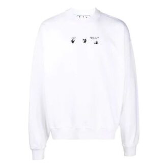 Pulover Off-White pentru bărbați FW21 cu guler rotund și model Arrow, croială largă, alb Pulover Off-White pentru bărbați FW21 cu guler rotund și model Arrow, croială largă, alb