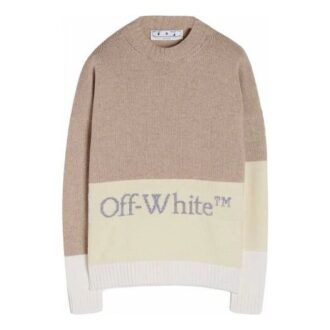 Pulover Off-White pentru bărbați FW21 cu guler rotund, mâneci lungi, model cu logo, blocuri de culoare, din lână, croială lejeră Pulover Off-White pentru bărbați FW21 cu guler rotund, mâneci lungi, model cu logo, blocuri de culoare, din lână, croială lejeră