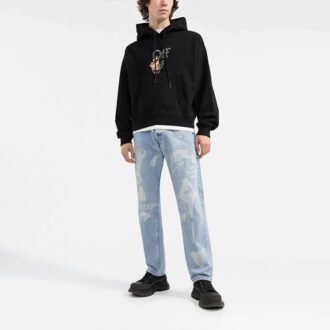 Pulover Off-White pentru bărbați FW21 cu imprimeu amuzant, croială largă, negru Pulover Off-White pentru bărbați FW21 cu imprimeu amuzant, croială largă, negru