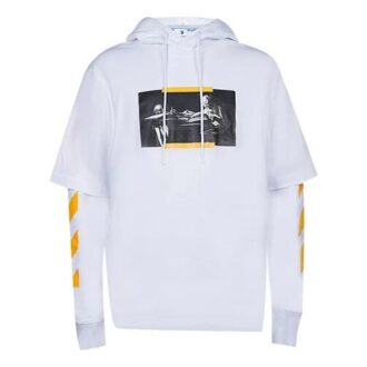 Pulover Off-White pentru bărbați FW21 cu imprimeu Caravaggio, croială largă, alb Pulover Off-White pentru bărbați FW21 cu imprimeu Caravaggio, croială largă, alb