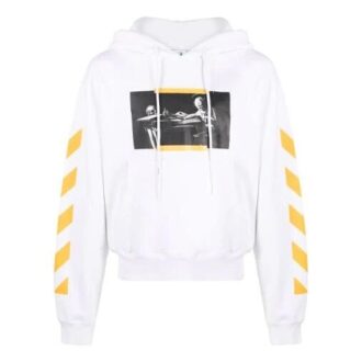 Pulover Off-White pentru bărbați FW21 cu imprimeu Caravaggio, croială largă, alb Pulover Off-White pentru bărbați FW21 cu imprimeu Caravaggio, croială largă, alb