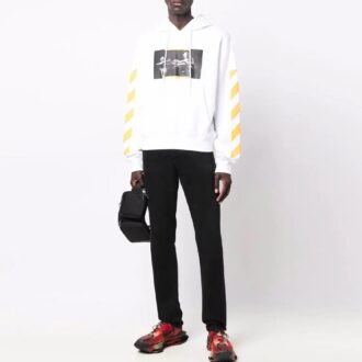 Pulover Off-White pentru bărbați FW21 cu imprimeu Caravaggio, croială largă, alb Pulover Off-White pentru bărbați FW21 cu imprimeu Caravaggio, croială largă, alb