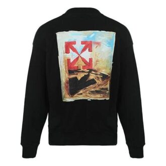 Pulover Off-White pentru bărbați FW21 cu imprimeu cu logo săgeată, croială largă, negru Pulover Off-White pentru bărbați FW21 cu imprimeu cu logo săgeată, croială largă, negru