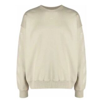 Pulover Off-White pentru bărbați FW21 cu logo, guler rotund, croială lejeră, crem-galben Pulover Off-White pentru bărbați FW21 cu logo, guler rotund, croială lejeră, crem-galben