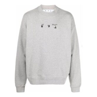 Pulover Off-White pentru bărbați FW21 cu logo, guler rotund, croială lejeră, gri Pulover Off-White pentru bărbați FW21 cu logo, guler rotund, croială lejeră, gri