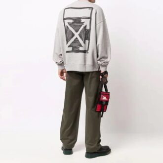 Pulover Off-White pentru bărbați FW21 cu logo, guler rotund, croială lejeră, gri Pulover Off-White pentru bărbați FW21 cu logo, guler rotund, croială lejeră, gri