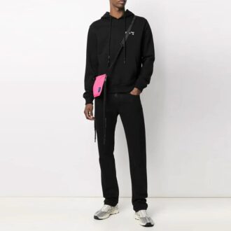 Pulover Off-White pentru bărbați FW21 cu logo și șnur, croială largă, negru Pulover Off-White pentru bărbați FW21 cu logo și șnur, croială largă, negru