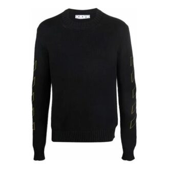 Pulover Off-White pentru bărbați FW21 cu mâneci lungi și model intarsia, din lână, negru Pulover Off-White pentru bărbați FW21 cu mâneci lungi și model intarsia, din lână, negru