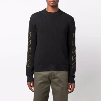 Pulover Off-White pentru bărbați FW21 cu mâneci lungi și model intarsia, din lână, negru Pulover Off-White pentru bărbați FW21 cu mâneci lungi și model intarsia, din lână, negru