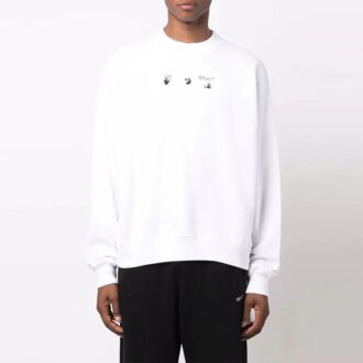 Pulover Off-White pentru bărbați FW21 cu model de săgeți, guler rotund, croială lejeră, alb Pulover Off-White pentru bărbați FW21 cu model de săgeți, guler rotund, croială lejeră, alb