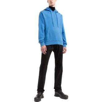 Pulover Off-White pentru bărbați FW22, cu imprimeu cu dungi pe spate, mâneci lungi și glugă, albastru Pulover Off-White pentru bărbați FW22, cu imprimeu cu dungi pe spate, mâneci lungi și glugă, albastru