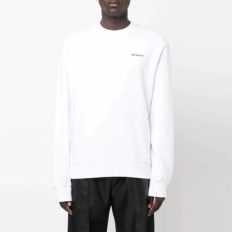 Pulover Off-White pentru bărbați FW22 cu imprimeu logo, guler rotund, mâneci lungi, croială lejeră, alb Pulover Off-White pentru bărbați FW22 cu imprimeu logo, guler rotund, mâneci lungi, croială lejeră, alb