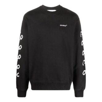Pulover Off-White pentru bărbați FW22 cu imprimeu logo lanț, guler rotund, croială lejeră, negru Pulover Off-White pentru bărbați FW22 cu imprimeu logo lanț, guler rotund, croială lejeră, negru