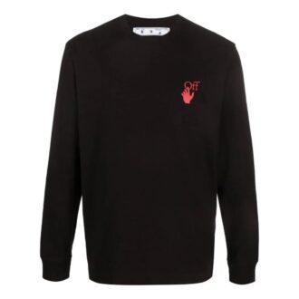 Pulover Off-White pentru bărbați SS22 cu logo și imprimeu săgeată, guler rotund, mâneci lungi, negru Pulover Off-White pentru bărbați SS22 cu logo și imprimeu săgeată, guler rotund, mâneci lungi, negru