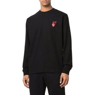 Pulover Off-White pentru bărbați SS22 cu logo și imprimeu săgeată, guler rotund, mâneci lungi, negru Pulover Off-White pentru bărbați SS22 cu logo și imprimeu săgeată, guler rotund, mâneci lungi, negru