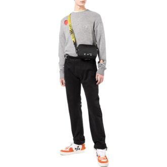 Pulover Off-White pentru bărbați SS22, culoare solidă, guler rotund, mâneci lungi, din lână, gri Pulover Off-White pentru bărbați SS22, culoare solidă, guler rotund, mâneci lungi, din lână, gri