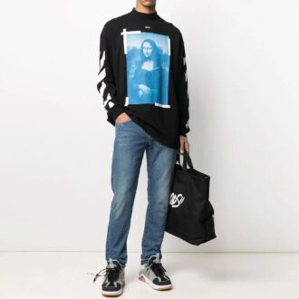 Pulover pentru bărbați Off-White SS21 cu model Mona Lisa, negru Pulover pentru bărbați Off-White SS21 cu model Mona Lisa, negru
