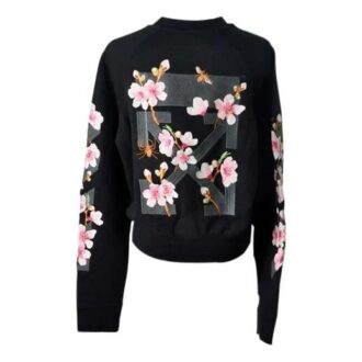 Pulover rotund cu guler și broderie florală Off-White Fw17 Cherry Blossoms