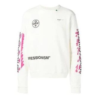 Pulover slim cu guler rotund și logo Virgil Abloh Diag Stencil pentru bărbați, colecția SS19, alb