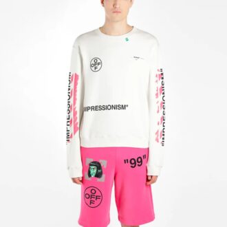 Pulover slim cu guler rotund și logo Virgil Abloh Diag Stencil pentru bărbați, colecția SS19, alb