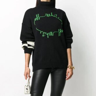 Pulover tricotat cu logo Off-White, negru