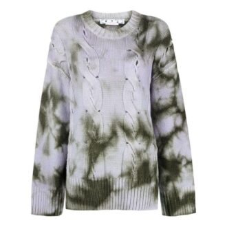 Pulover tricotat cu model în zig-zag și imprimeu tie-dye Off-White „Grey Green”