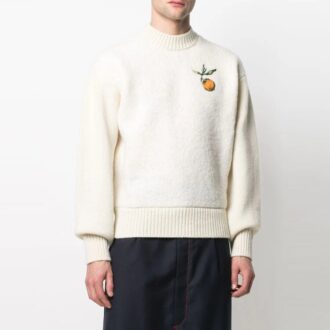 Pulovere tricotate unisex cu guler rotund și imprimeu, culoare ivoriu