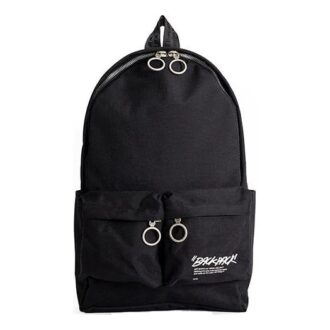 Rucsac școlar cu fermoar, imprimeu cu litere și slogan, multiple buzunare, negru
