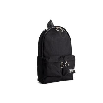 Rucsac școlar cu fermoar, imprimeu cu litere și slogan, multiple buzunare, negru