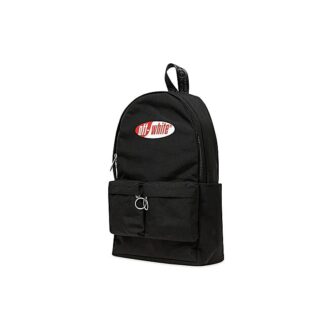 Rucsac școlar roșu-alb cu logo și buzunare multiple, negru