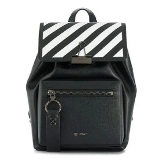 Rucsac Off-White din piele de vacă cu dungi contrastante și șnur, maro