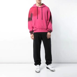 SS19 pulover cu glugă din fleece cu imprimeu spray, bumbac, pentru bărbați, roz