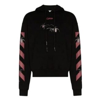 SS20 Hanorac cu glugă din fleece cu imprimeu săgeată de păianjen pentru bărbați, negru