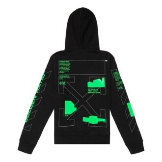 SS20 Hanorac negru cu glugă, cu logo pentru bărbați, croială normală, cu schiță de Arrows pe spate