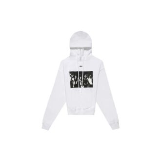 SS20 Pulover oversized alb cu imprimeu spray
