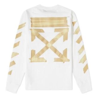 SS20 Tricou cu mâneci lungi pentru bărbați, alb, cu imprimeu Tape Arrow