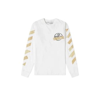SS20 Tricou cu mâneci lungi pentru bărbați, alb, cu imprimeu Tape Arrow
