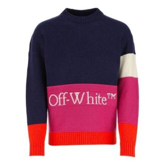 SS21 Colorblock Logo Guler rotund Mâneci lungi Albastru