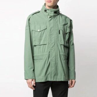 SS21 Jachetă cu logo Arrows, culoare solidă, cu buzunare multiple, verde