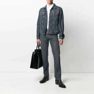 SS21 Jachetă din denim cu imprimeu logo, croială largă, albastru denim