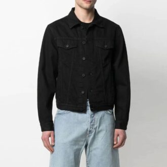 SS21 Jachetă din denim cu imprimeu logo, croială largă, negru