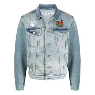 SS21 Jachetă din denim cu model logo Apple, croială largă, albastră