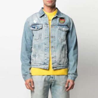 SS21 Jachetă din denim cu model logo Apple, croială largă, albastră