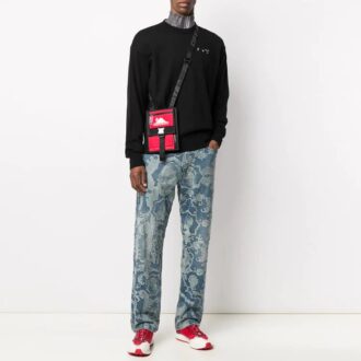 SS21 Logo cu litere, croială lejeră, guler rotund, mâneci lungi, negru