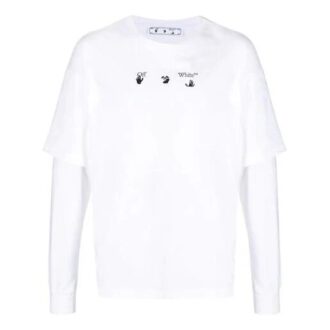 SS21 Logo imprimat pe spate, guler rotund, mâneci lungi, versiune standard, alb