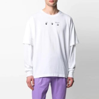 SS21 Logo imprimat pe spate, guler rotund, mâneci lungi, versiune standard, alb